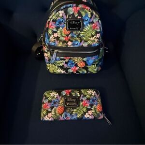 Disney Loungefly Tropical Stitch Backpack and Wallet Set